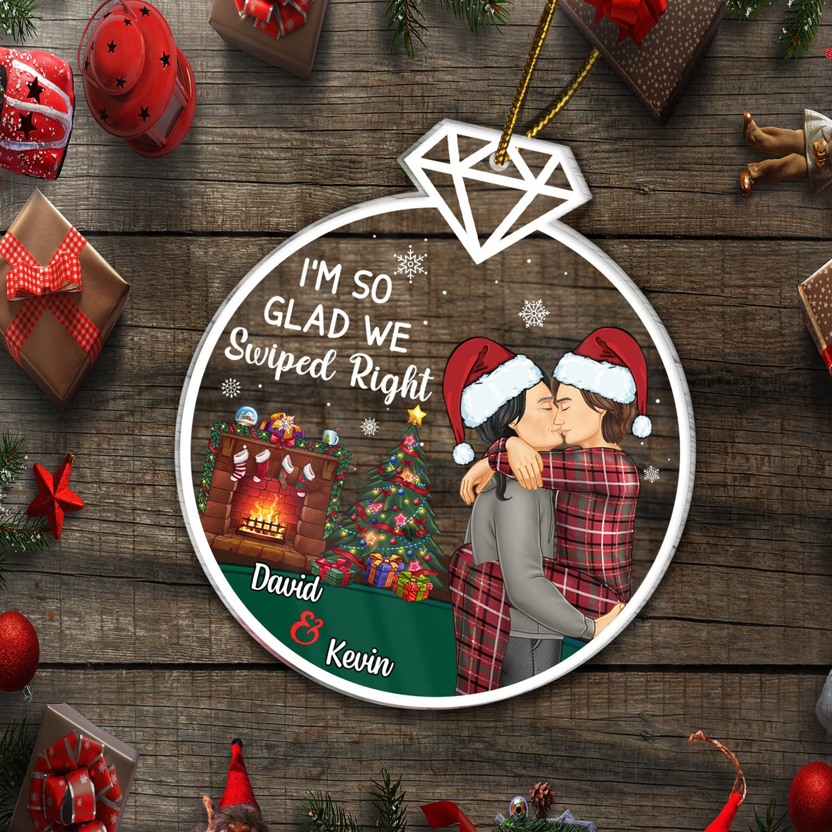 Glad We Swiped Right - Christmas Gift For Couples - Personalized Custom Shaped Acrylic Ornament