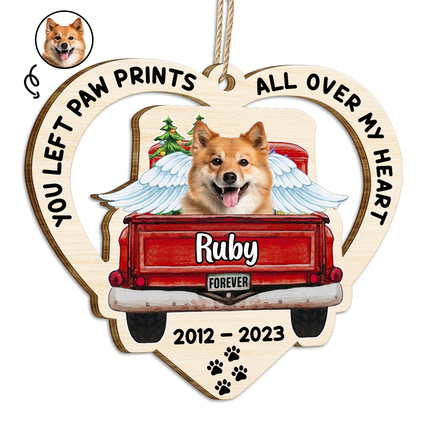 Custom Photo Your Paw Prints - Christmas Pet Memorial Gift - Personalized Wooden Cutout Ornament