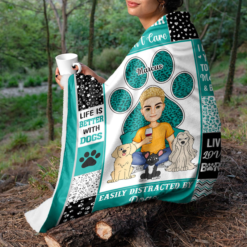 Pet Lovers Easily Distracted By Dogs & Cats - Gift For Pet Lovers - Personalized Fleece Blanket