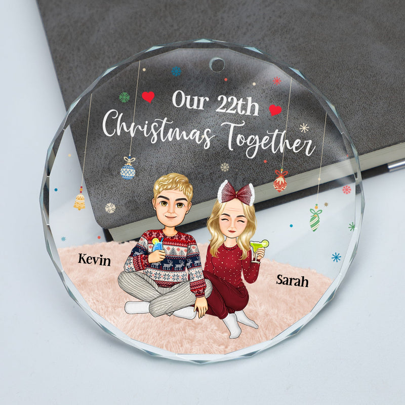 Couple de Noël : Notre 15e Noël ensemble - Cadeau pour couples - Décoration en verre ronde personnalisée