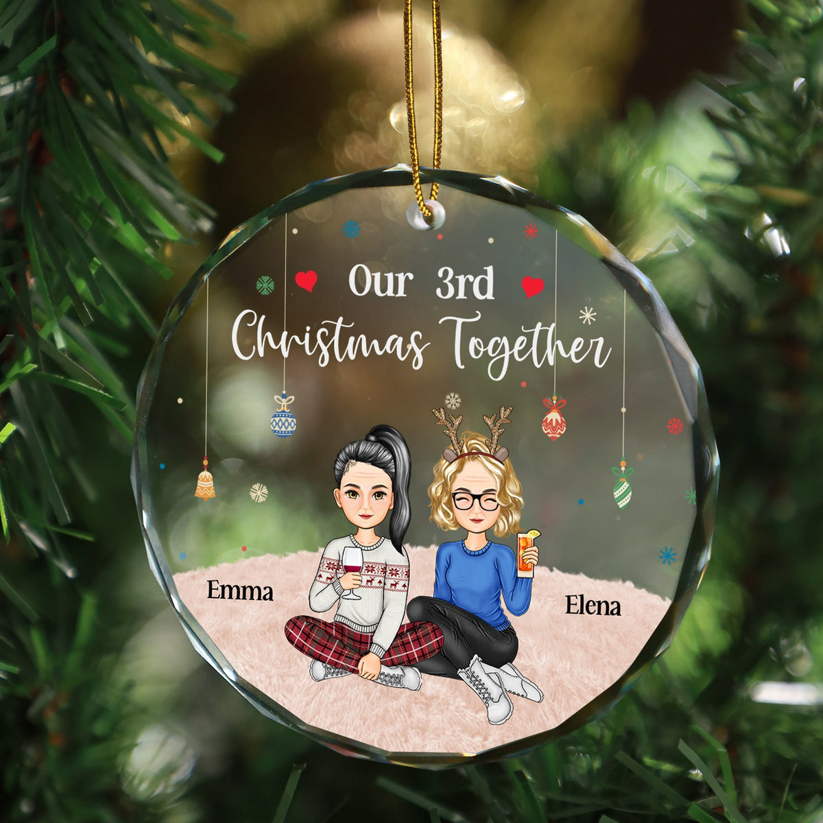 Couple de Noël : Notre 15e Noël ensemble - Cadeau pour couples - Décoration en verre ronde personnalisée