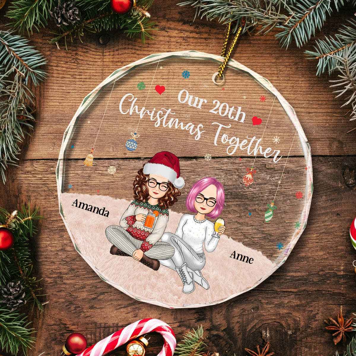 Couple de Noël : Notre 15e Noël ensemble - Cadeau pour couples - Décoration en verre ronde personnalisée