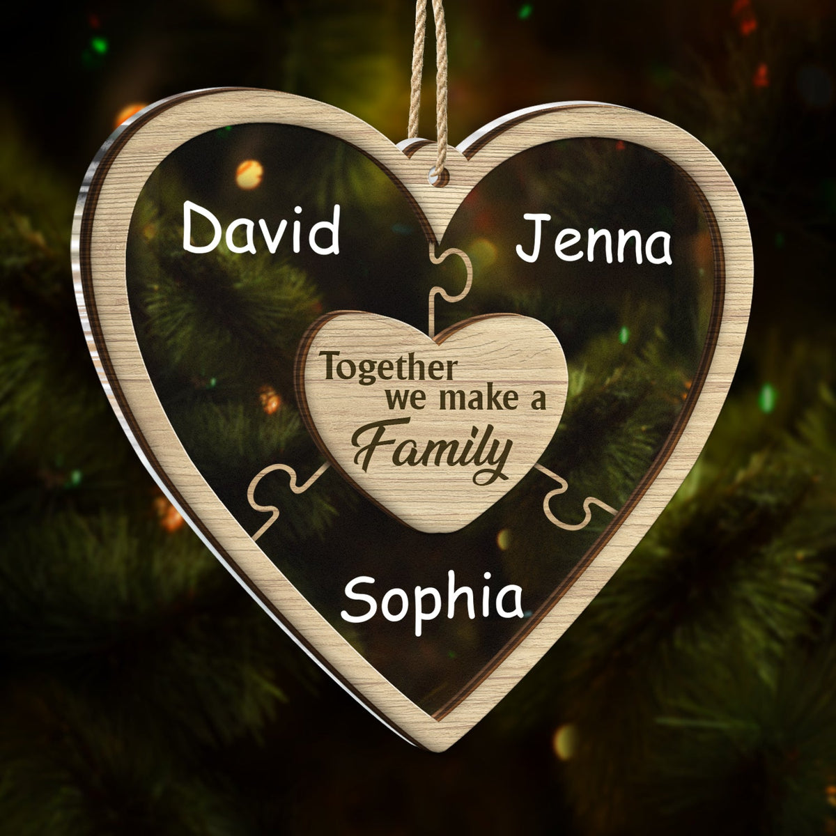 Christmas Puzzle Together We Make A Family - Gift For Family - Personalized 2-Layered Mix Ornament