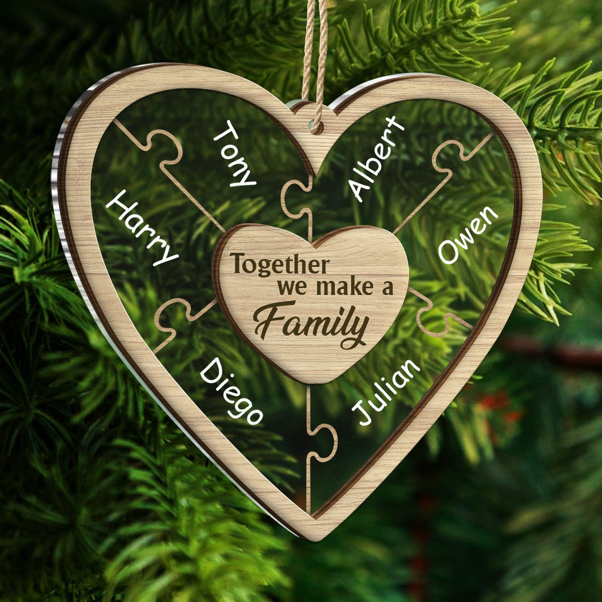 Christmas Puzzle Together We Make A Family - Gift For Family - Personalized 2-Layered Mix Ornament