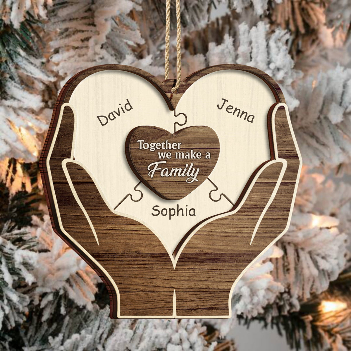 Puzzle de Noël « Ensemble, nous formons une famille » - Cadeau pour la famille - Décoration en bois personnalisée à 2 couches