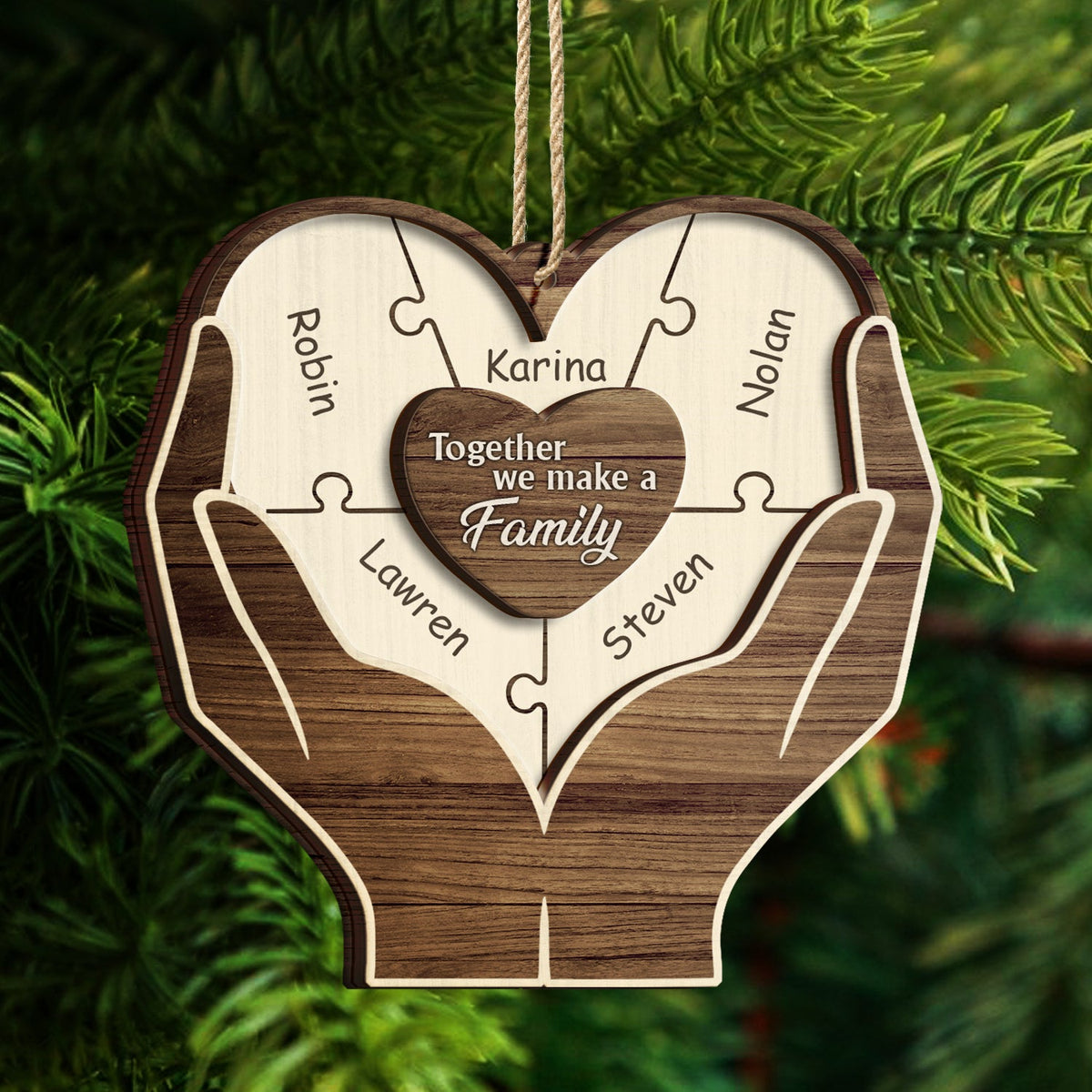 Puzzle de Noël « Ensemble, nous formons une famille » - Cadeau pour la famille - Décoration en bois personnalisée à 2 couches
