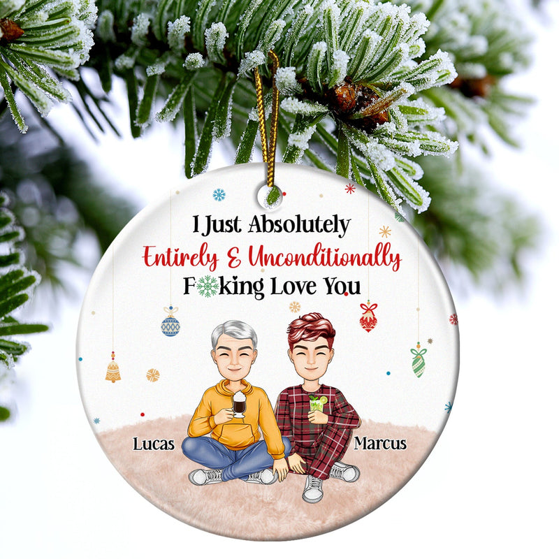 Christmas Couple I Just Absolutely, Entirely, Unconditionally Love You - Gift For Couples - Personalized Circle Ceramic Ornament