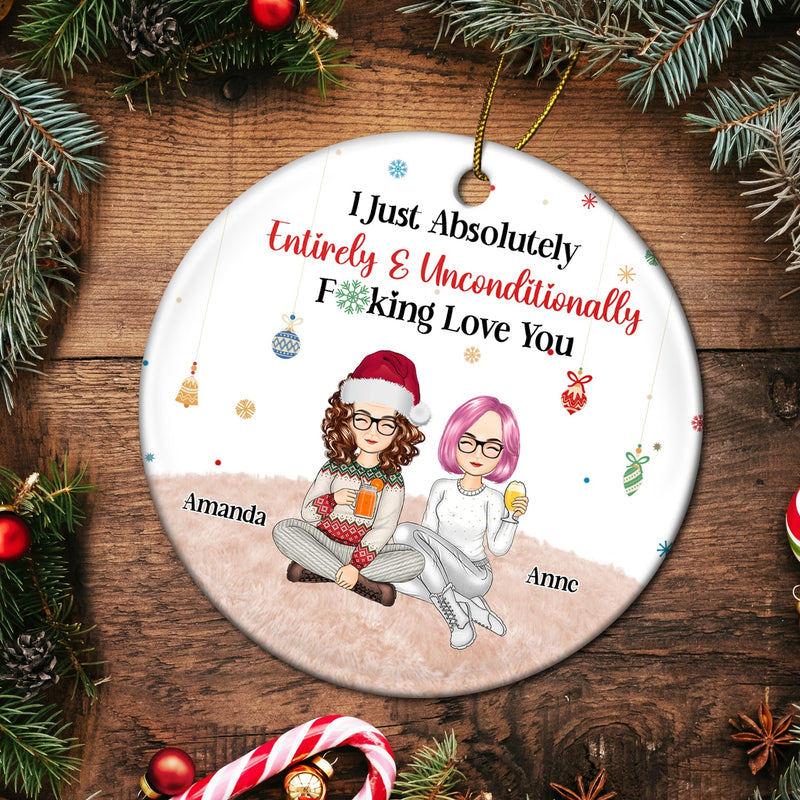 Christmas Couple I Just Absolutely, Entirely, Unconditionally Love You - Gift For Couples - Personalized Circle Ceramic Ornament
