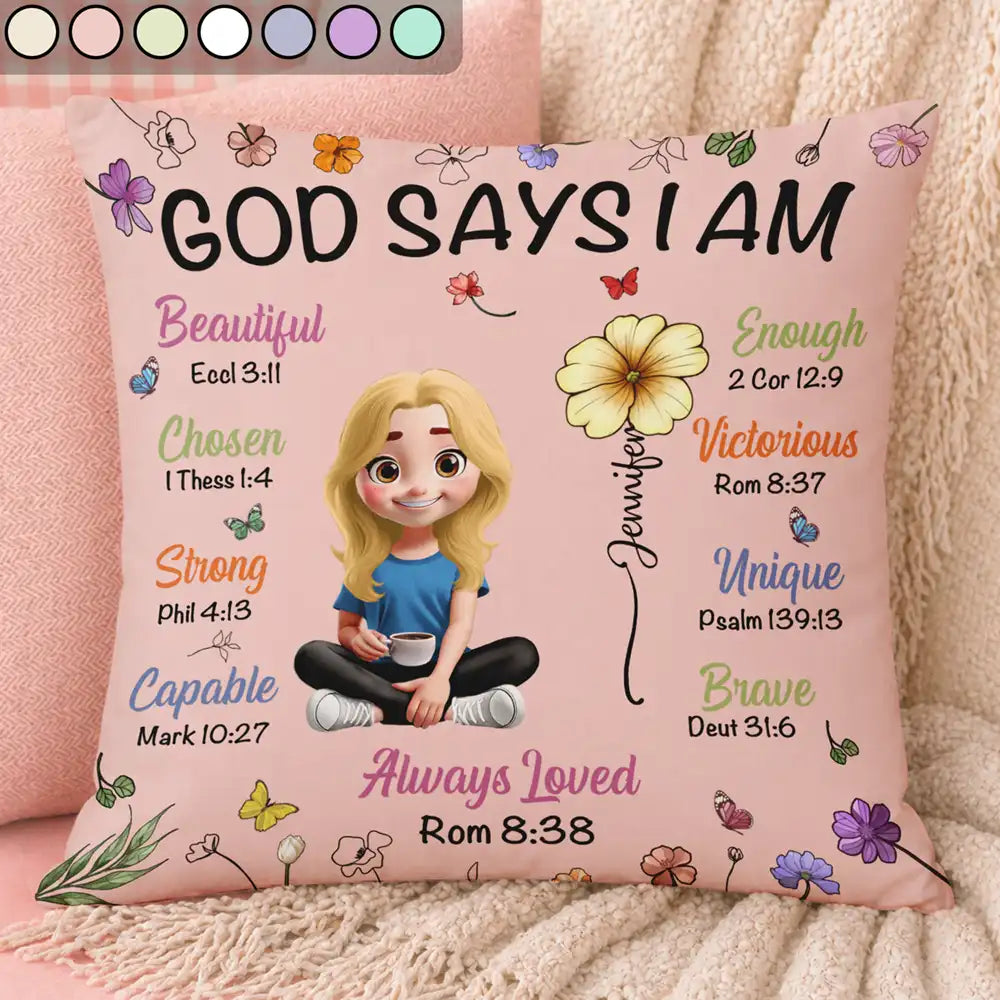 God Says I Am Birth Month Flower - Personalized Pillow