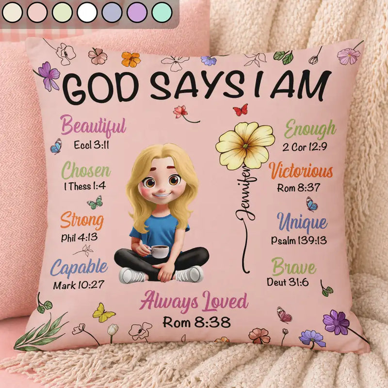 God Says I Am Birth Month Flower - Personalized Pillow