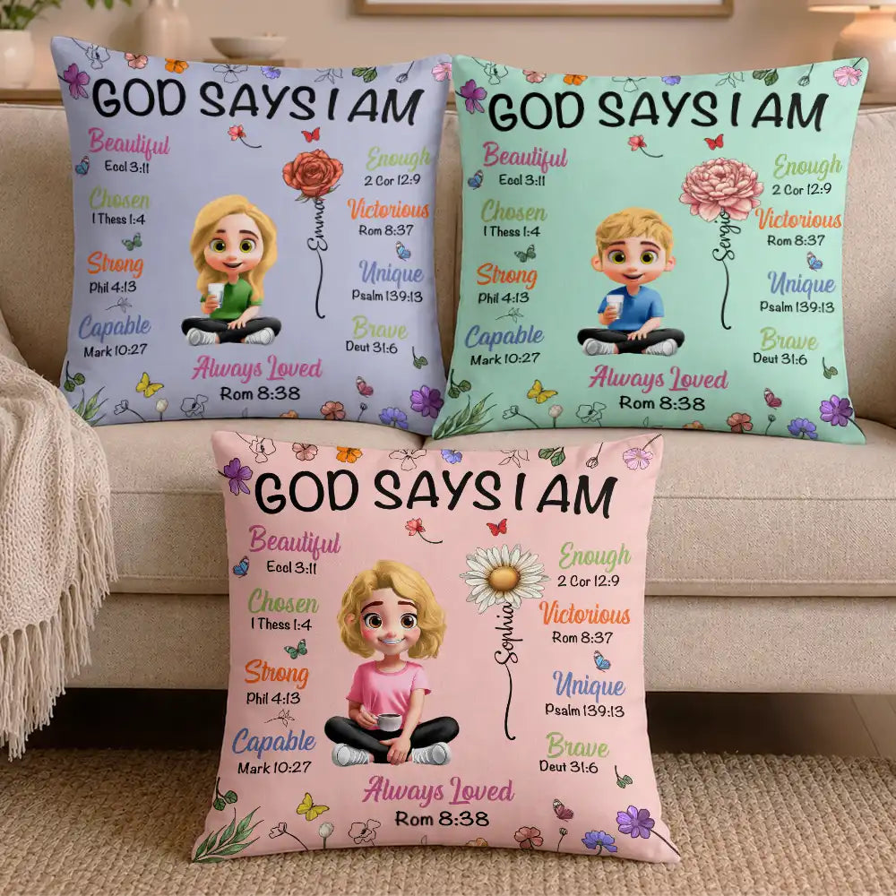 God Says I Am Birth Month Flower - Personalized Pillow