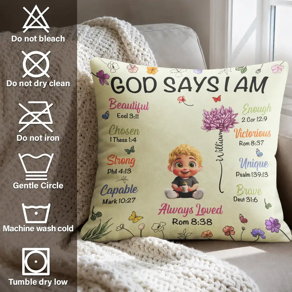 God Says I Am Birth Month Flower - Personalized Pillow