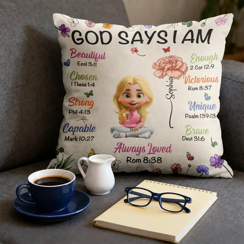 God Says I Am Birth Month Flower - Personalized Pillow