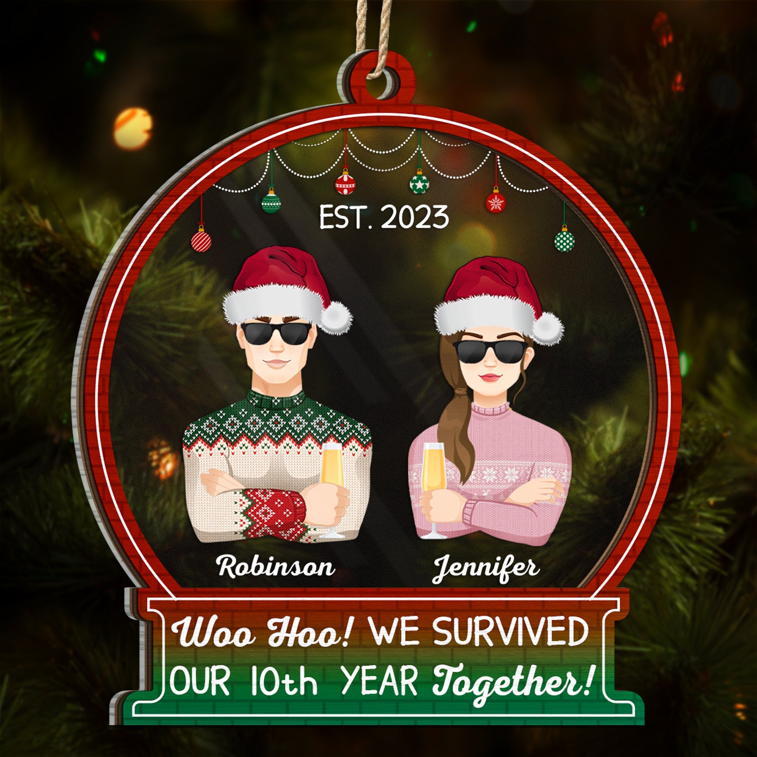 Woo Hoo We Survived - Christmas Gift For Couples - Personalized 2-Layered Mix Ornament