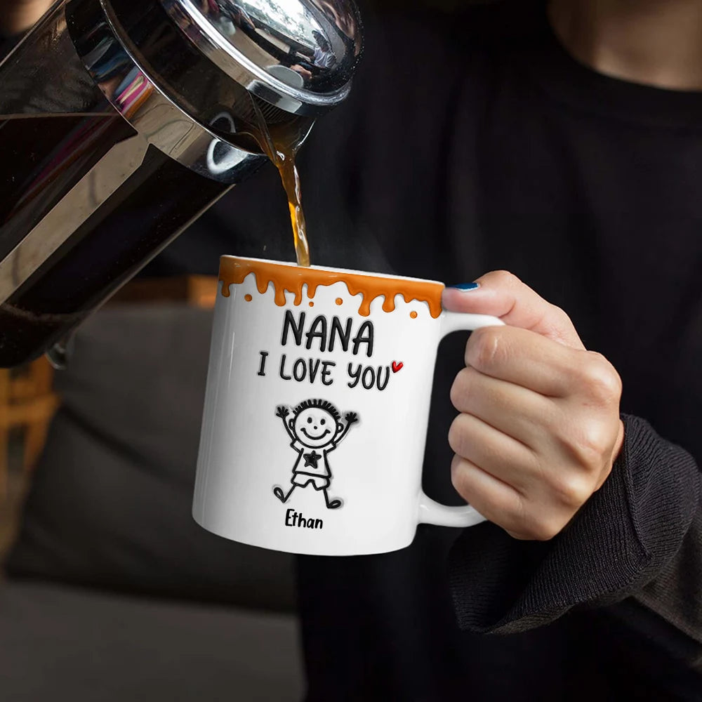 Gift For Mother,Funny,Mom,Children - Mom We Love You 3D Inflated Effect Stick Figure - Personalized White Edge-to-Edge Mug
