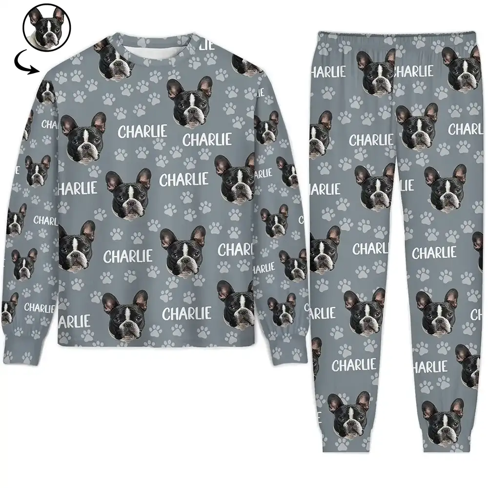 Custom Photo Funny Pet Face Pattern Dog Cat Family - Personalized Unisex Pajamas Set
