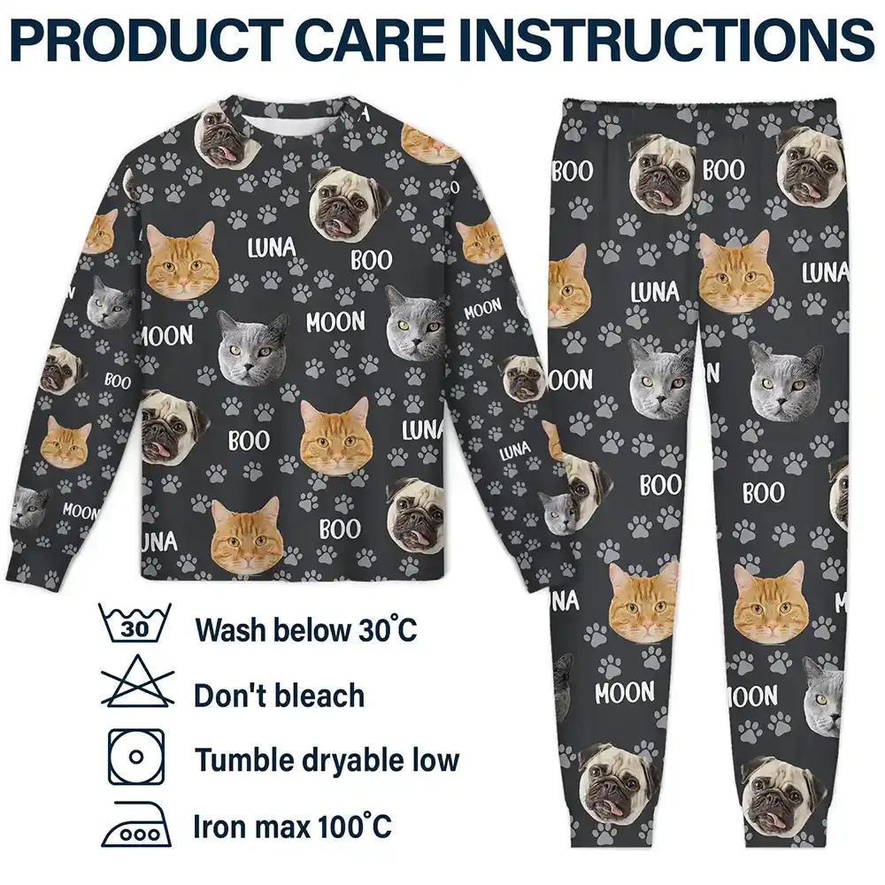 Cat Lovers,Pet Lovers,Dog Lovers,Dog Mom,Dog Dad,Cat Mom,Cat Dad,Happ - Custom Photo Funny Pet Face Pattern Dog Cat Family - Personalized Unisex Pajamas Set