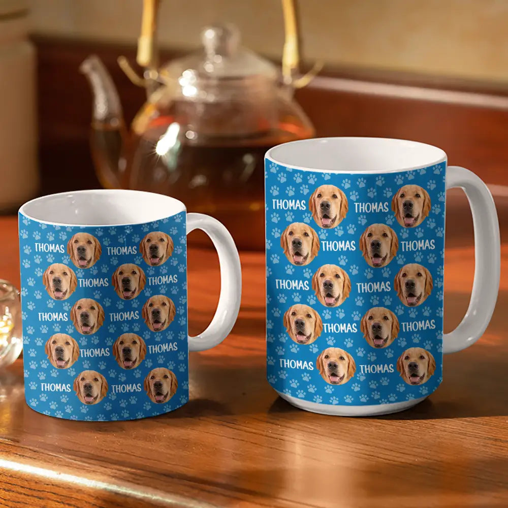 Cat Lovers,Pet Lovers,Dog Lovers,Dog Mom,Dog Dad,Cat Mom,Cat Dad,Happy - Custom Photo Funny Pet Face Pattern Dog Cat Family - Personalized White Edge-to-Edge Mug 