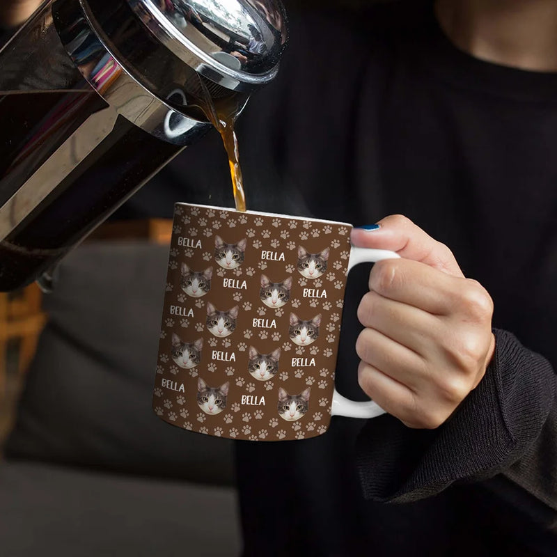 Cat Lovers,Pet Lovers,Dog Lovers,Dog Mom,Dog Dad,Cat Mom,Cat Dad,Happy - Custom Photo Funny Pet Face Pattern Dog Cat Family - Personalized White Edge-to-Edge Mug 