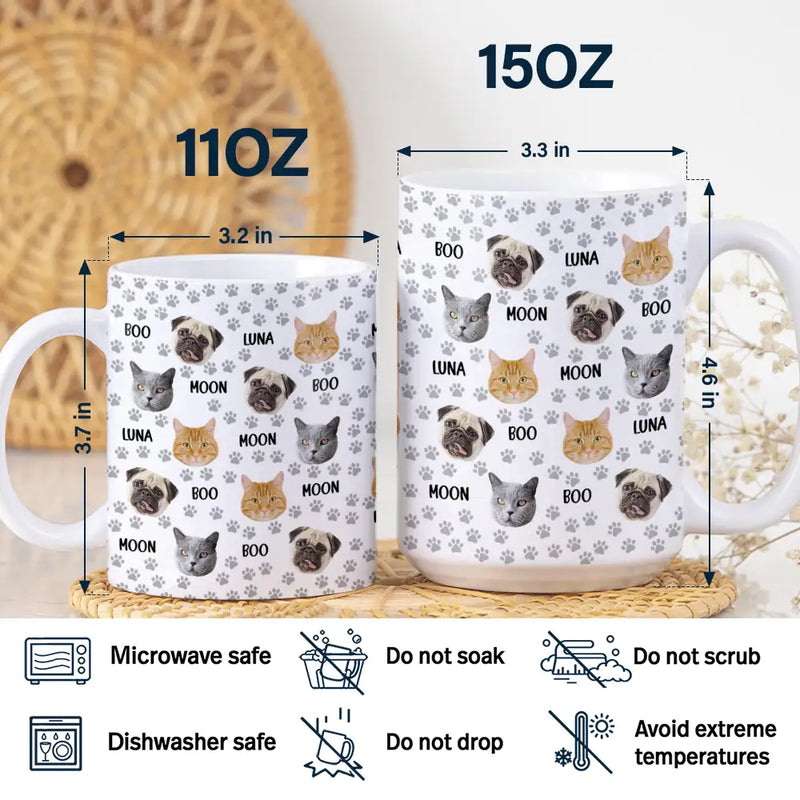 Cat Lovers,Pet Lovers,Dog Lovers,Dog Mom,Dog Dad,Cat Mom,Cat Dad,Happy - Custom Photo Funny Pet Face Pattern Dog Cat Family - Personalized White Edge-to-Edge Mug 