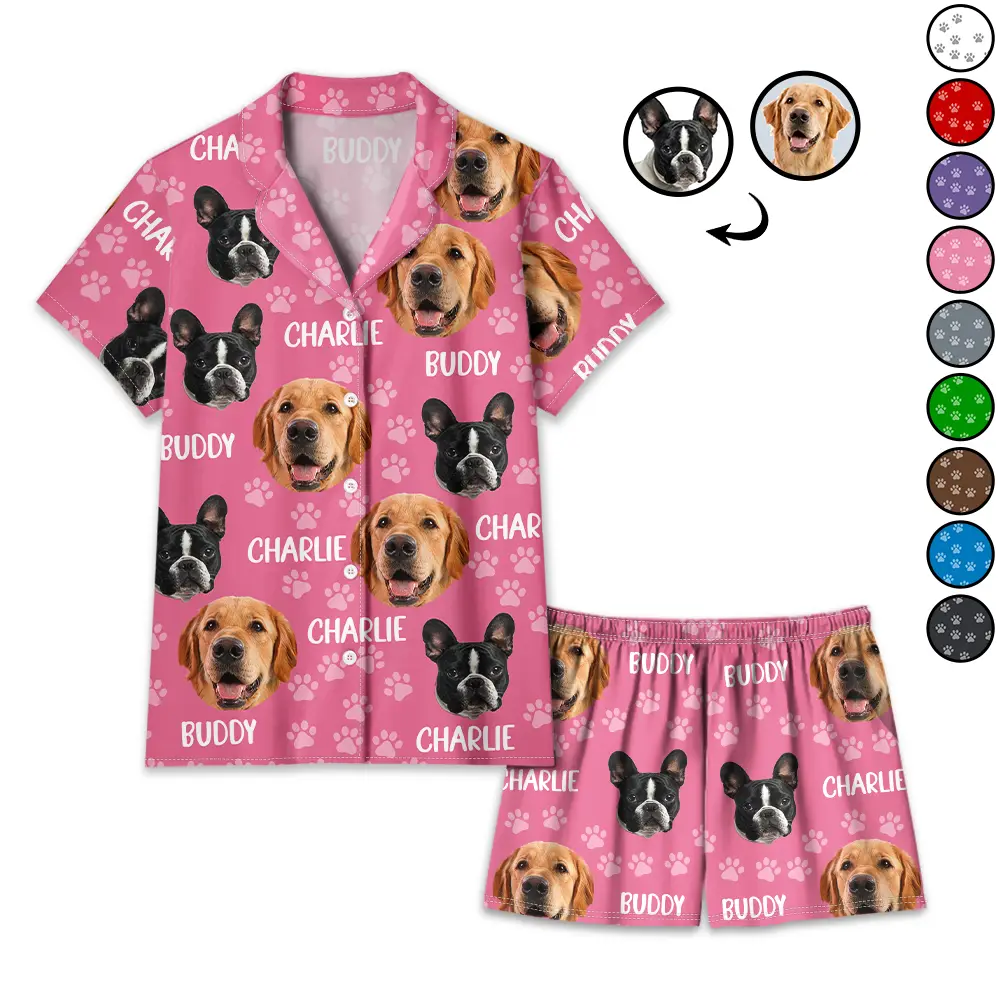 Custom Photo Funny Pet Face Pattern Dog Cat Family - Personalized Short Pajamas Set