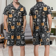 Custom Photo Funny Pet Face Pattern Dog Cat Family - Personalized Short Pajamas Set