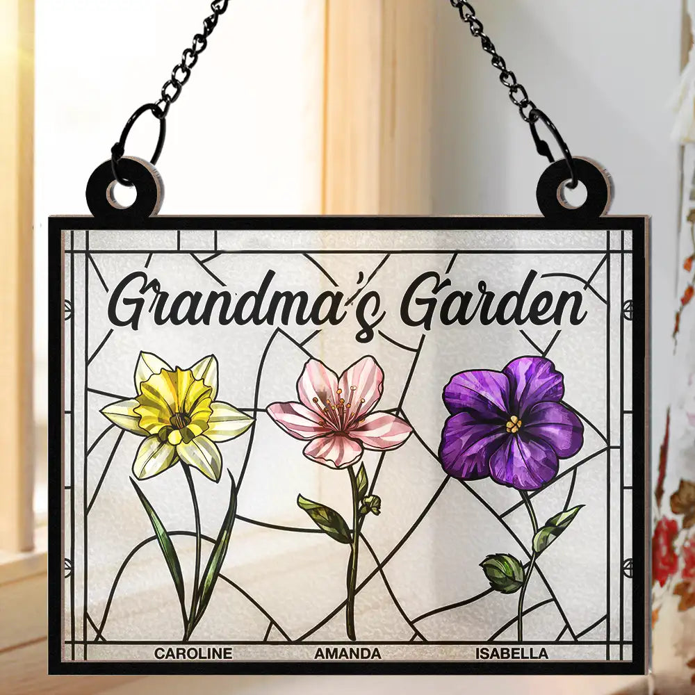 Grandma's Garden Stained Glass Birth Month Flower - Personalized Window Hanging Suncatcher Ornament