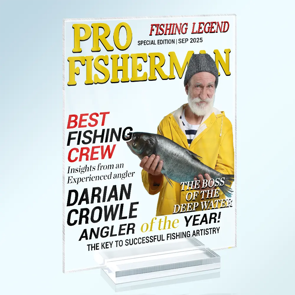 Gift For Father,Gift For Grandpa,Custom Photo,Happy - Custom Photo Fisherman Of The Year - Personalized Vertical Rectangle Acrylic Plaque