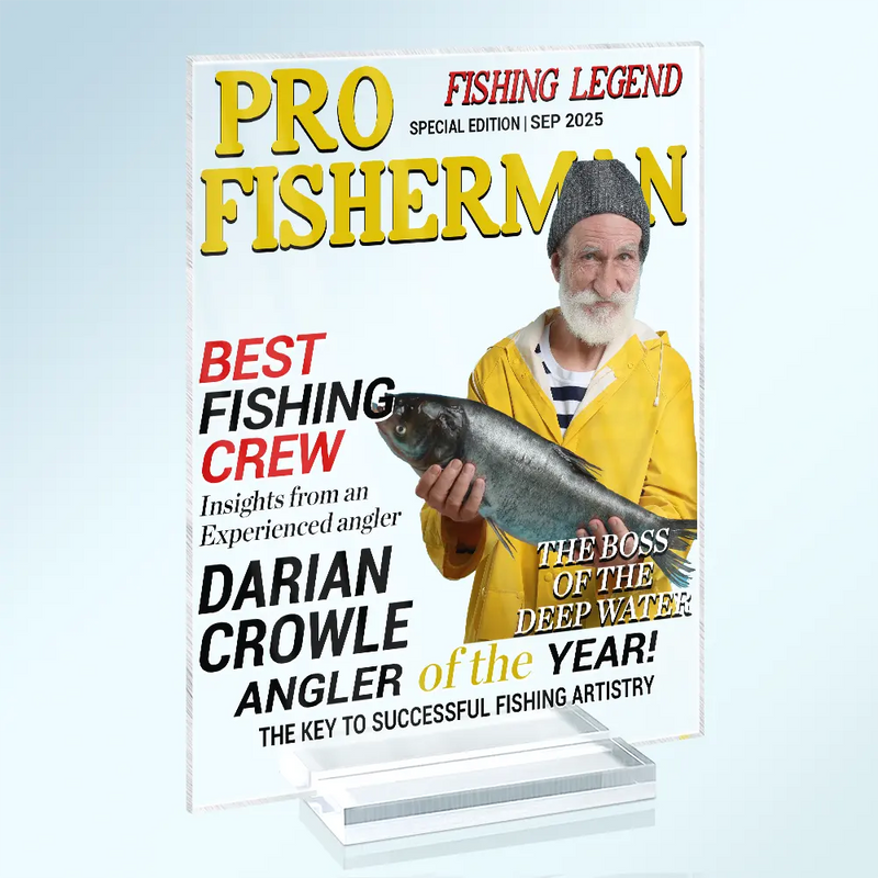 Gift For Father,Gift For Grandpa,Custom Photo,Happy - Custom Photo Fisherman Of The Year - Personalized Vertical Rectangle Acrylic Plaque