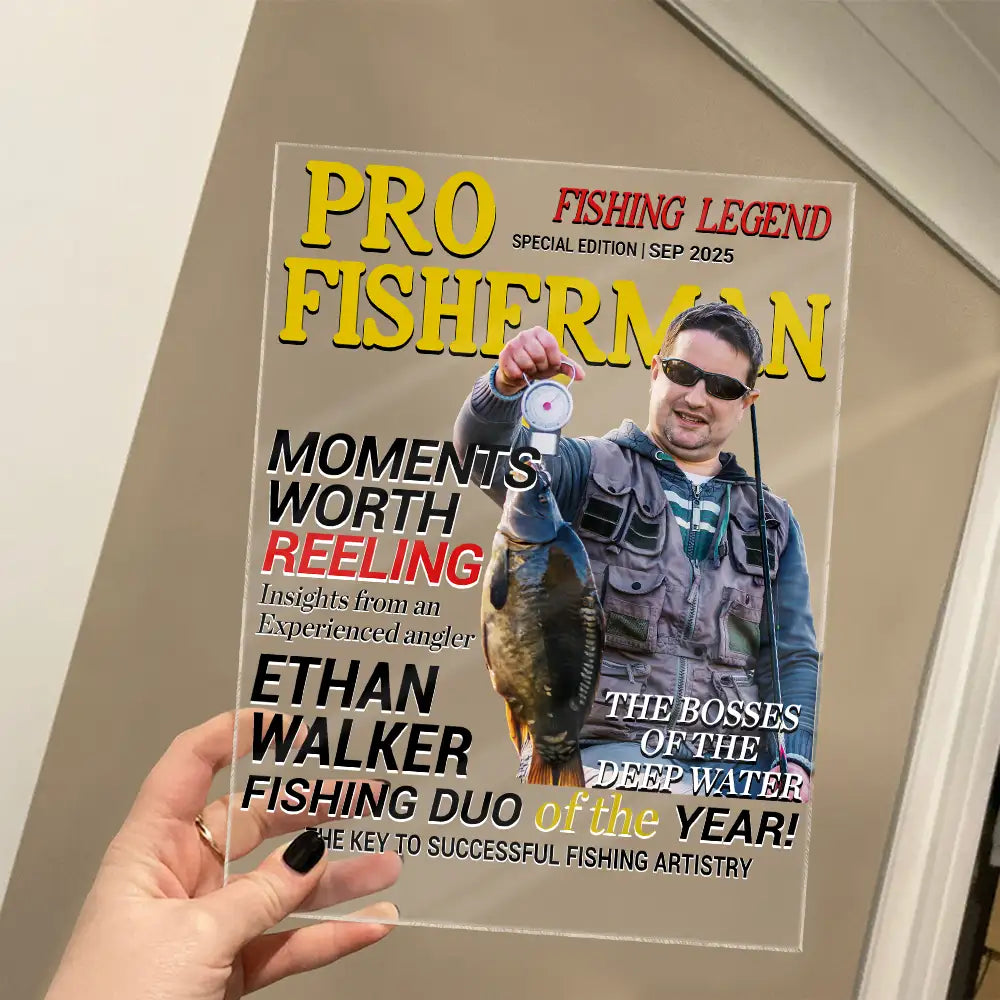 Gift For Father,Gift For Grandpa,Custom Photo,Happy - Custom Photo Fisherman Of The Year - Personalized Vertical Rectangle Acrylic Plaque