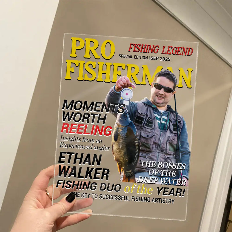 Gift For Father,Gift For Grandpa,Custom Photo,Happy - Custom Photo Fisherman Of The Year - Personalized Vertical Rectangle Acrylic Plaque