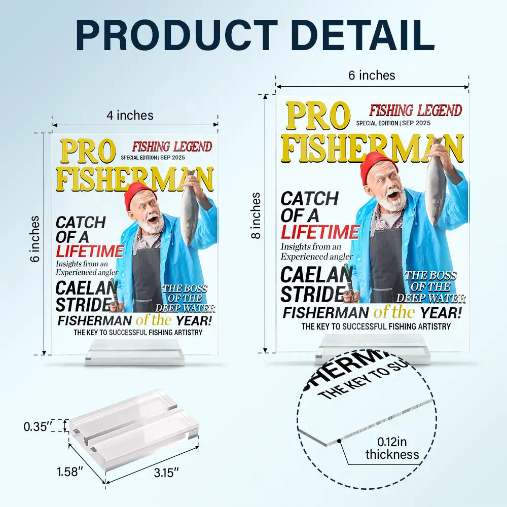 Gift For Father,Gift For Grandpa,Custom Photo,Happy - Custom Photo Fisherman Of The Year - Personalized Vertical Rectangle Acrylic Plaque