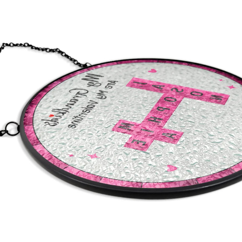 Gift For Grandma, Grandma - Grandkids, Happy - Crossword Grandkids Make Life More Grand - Personalized Stained Glass Window Hanging Suncatcher