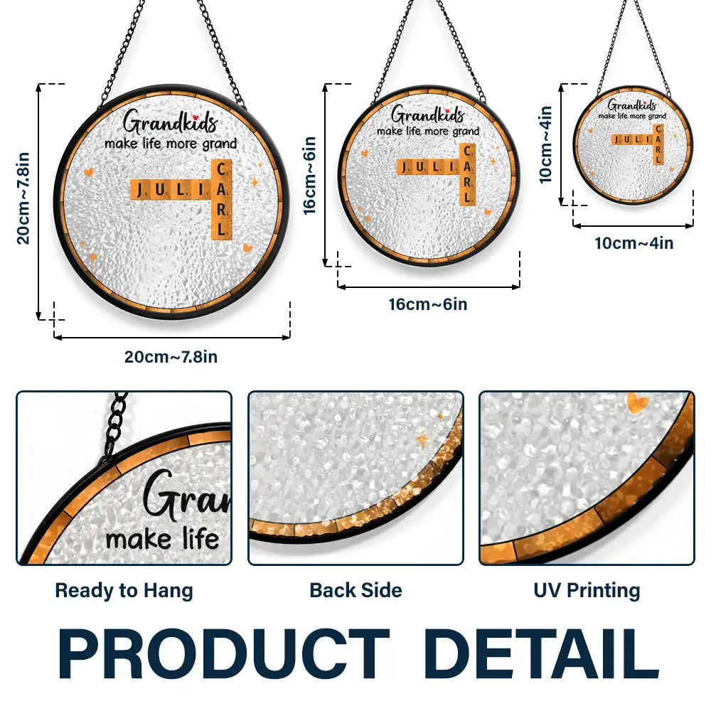 Gift For Grandma, Grandma - Grandkids, Happy - Crossword Grandkids Make Life More Grand - Personalized Stained Glass Window Hanging Suncatcher