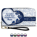 Gift For Grandma, Grandma - Grandkids, Happy - In The World Full Of Grandmas Toile De Jouy Heart Icon - Personalized Leather Long Wallet