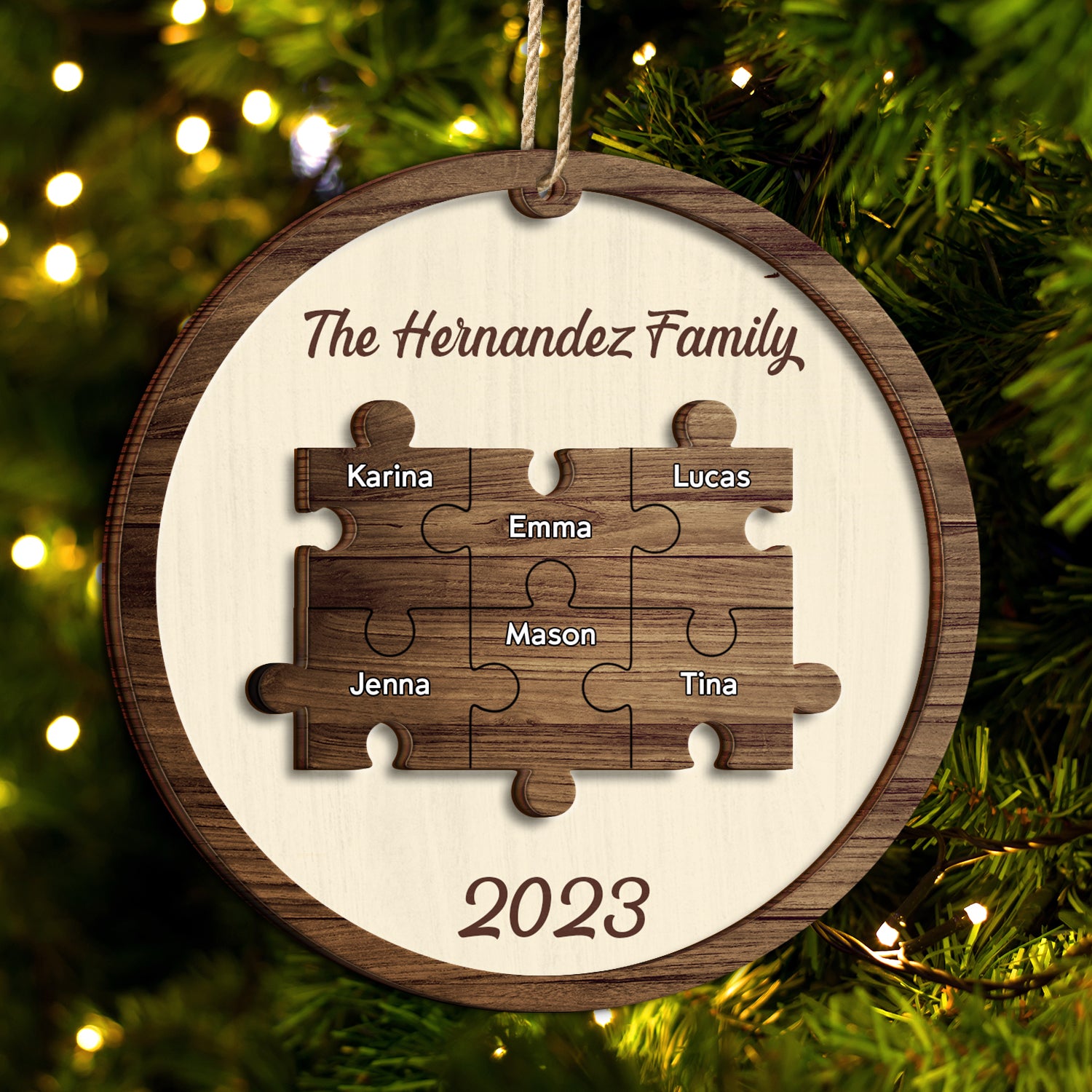 Christmas Family Puzzle Ornament Custom Name - Gift For Family - Personalized 2-Layered Wooden Ornament
