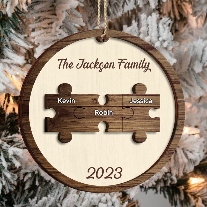 Christmas Family Puzzle Ornament Custom Name - Gift For Family - Personalized 2-Layered Wooden Ornament