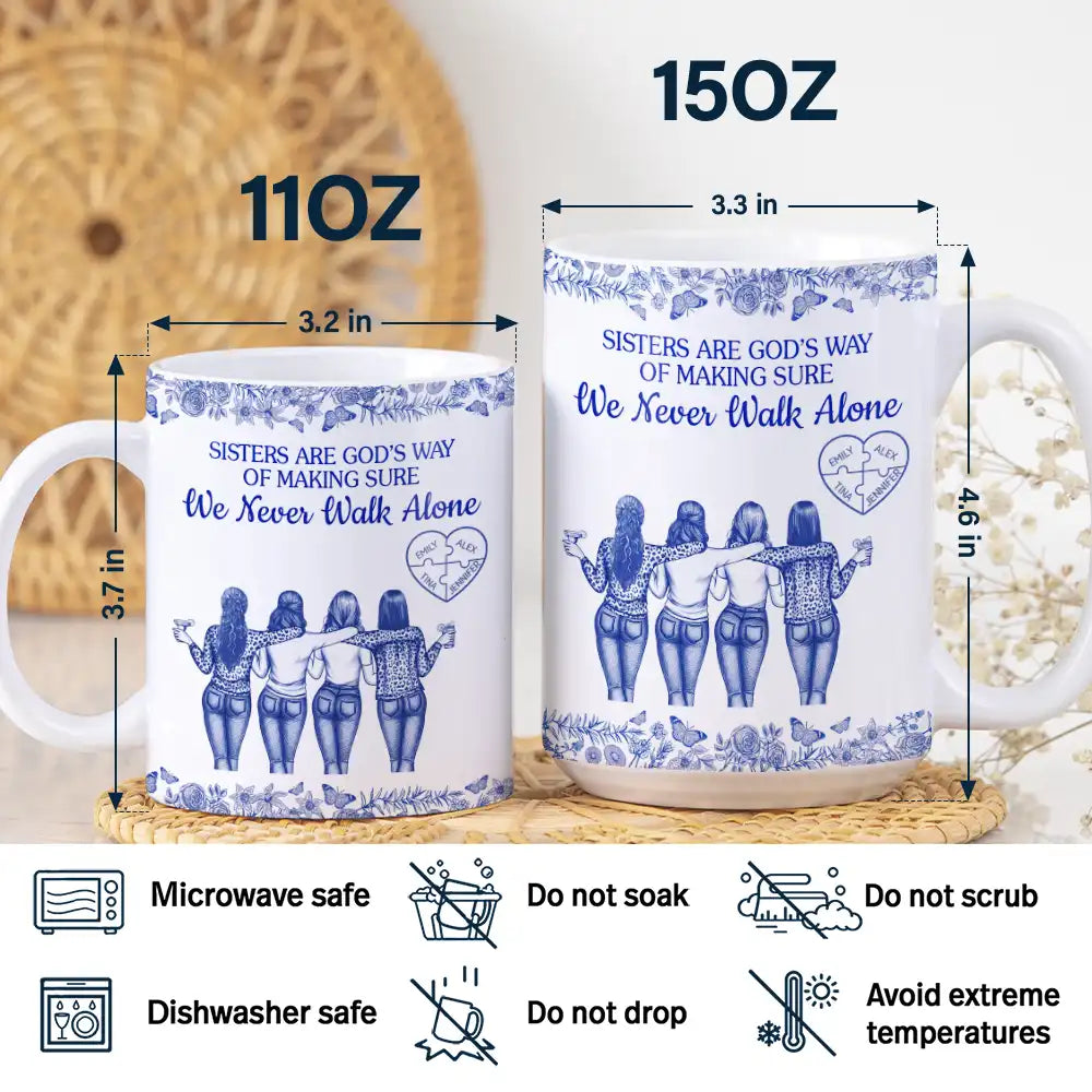 Gift For Bestie,Old Best friends,Happy - A Friend Is God's Way Of Making Sure We Never Walk Alone Toile - Personalized White Edge-to-Edge Mug