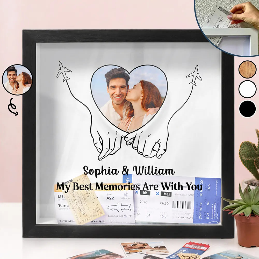 Old Couples,Gift For Husband,Gift For Wife,Gift For Boyfriend,Gift For Girlfriend,Travel - Custom Photo Couple Travel Lovers Best Memories With You - Personalized Ticket Memory Box