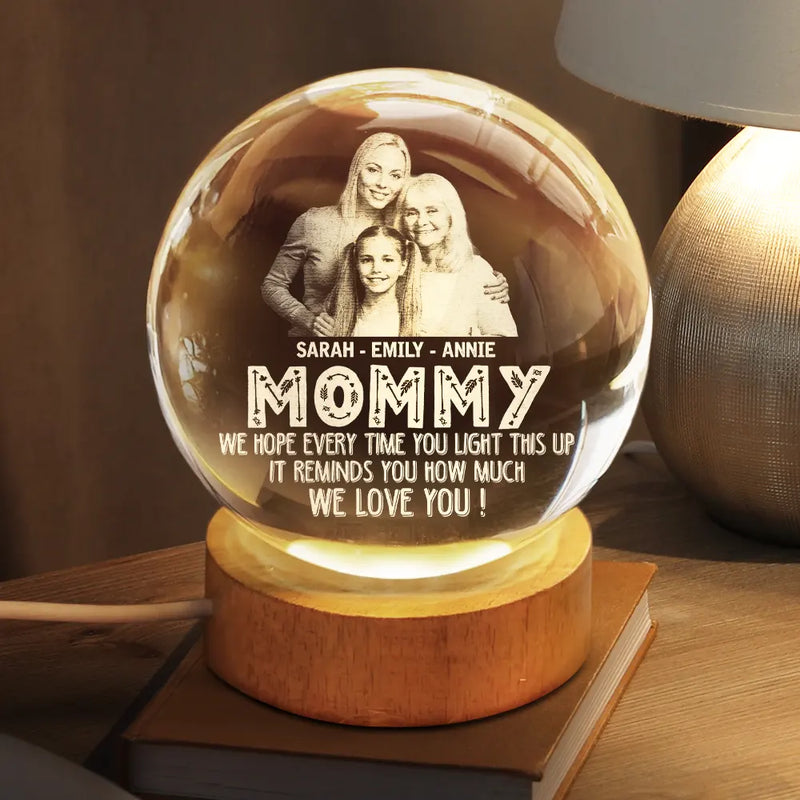 Custom Photo, Gift For Mother, Happy - Custom Photo We Hope Every Time You Light This Up - Personalized Crystal Globe Lamp