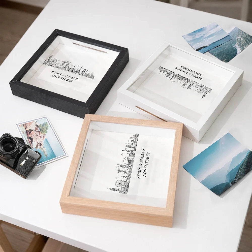 Travel,Gift For Yourself,Gift For Couples,Happy - Time To Travel Sketch Building Adventure - Personalized Ticket Memory Box
