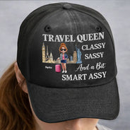 Travel,Gift For Yourself,Gift For Women,Funny - Cruise Queen Classy Sassy - Personalized Vintage Washed Denim Cap