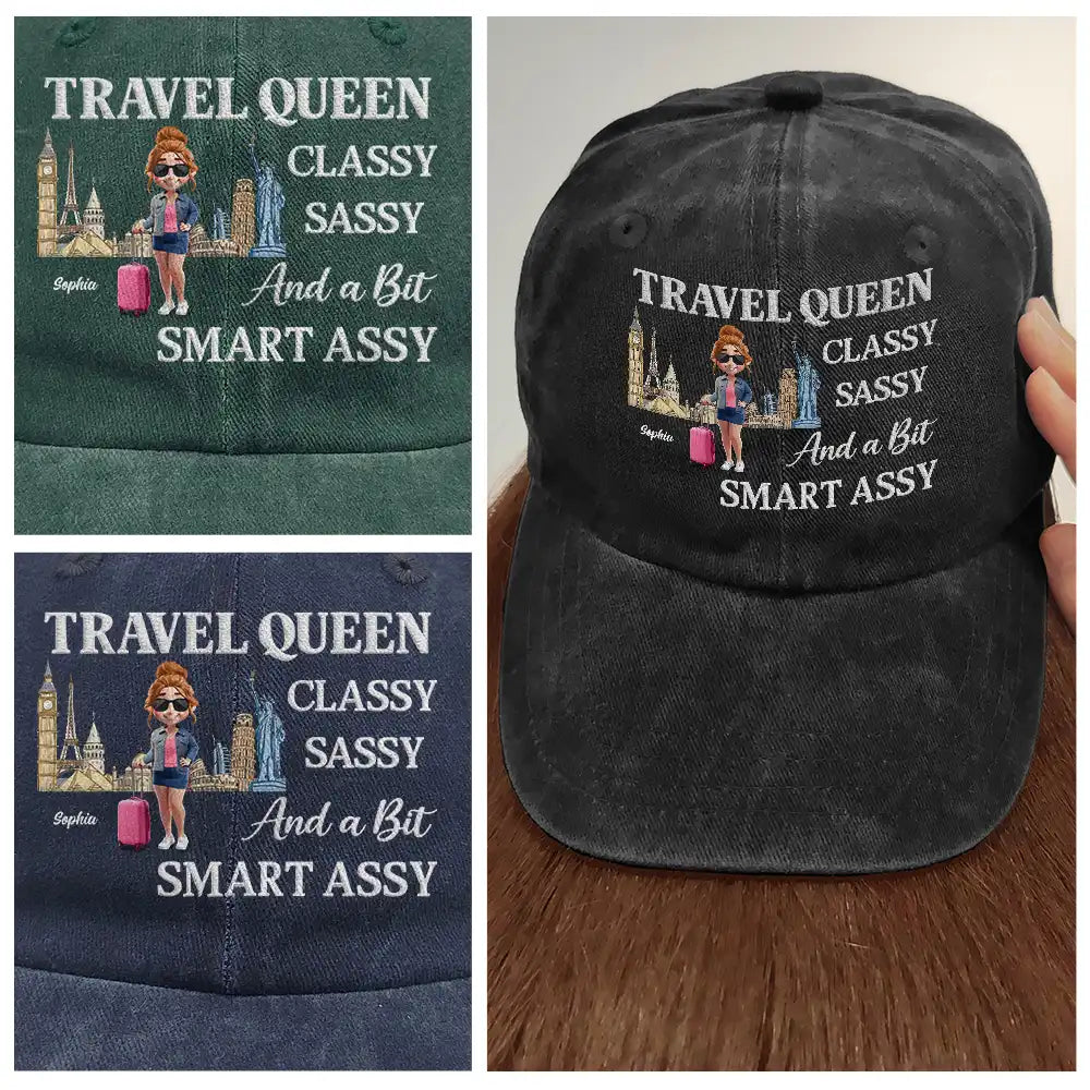 Travel,Gift For Yourself,Gift For Women,Funny - Cruise Queen Classy Sassy - Personalized Vintage Washed Denim Cap