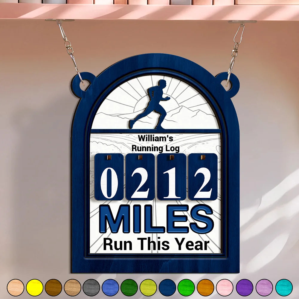 Running Log Tracker Miles Run This Year - Personalized Hanging Tracker Sign