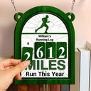 Gift For Yourself,Happy - Running Log Tracker Miles Run This Year - Personalized Hanging Tracker Sign