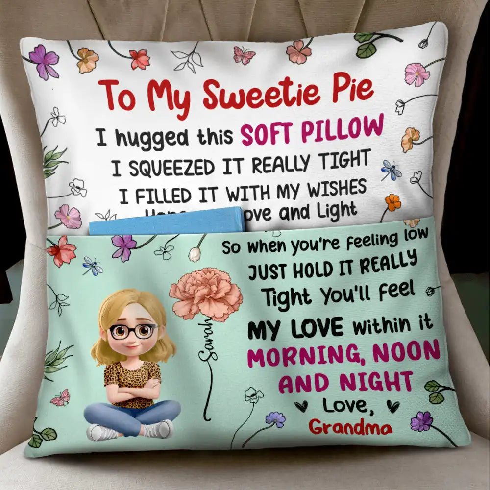 Gift For Grandma,Grandma,Grandkids,Gift For Daughter,Happy - Grandma Mother Hugged This Soft Pillow Birth Month Flower - Personalized Pocket Pillow