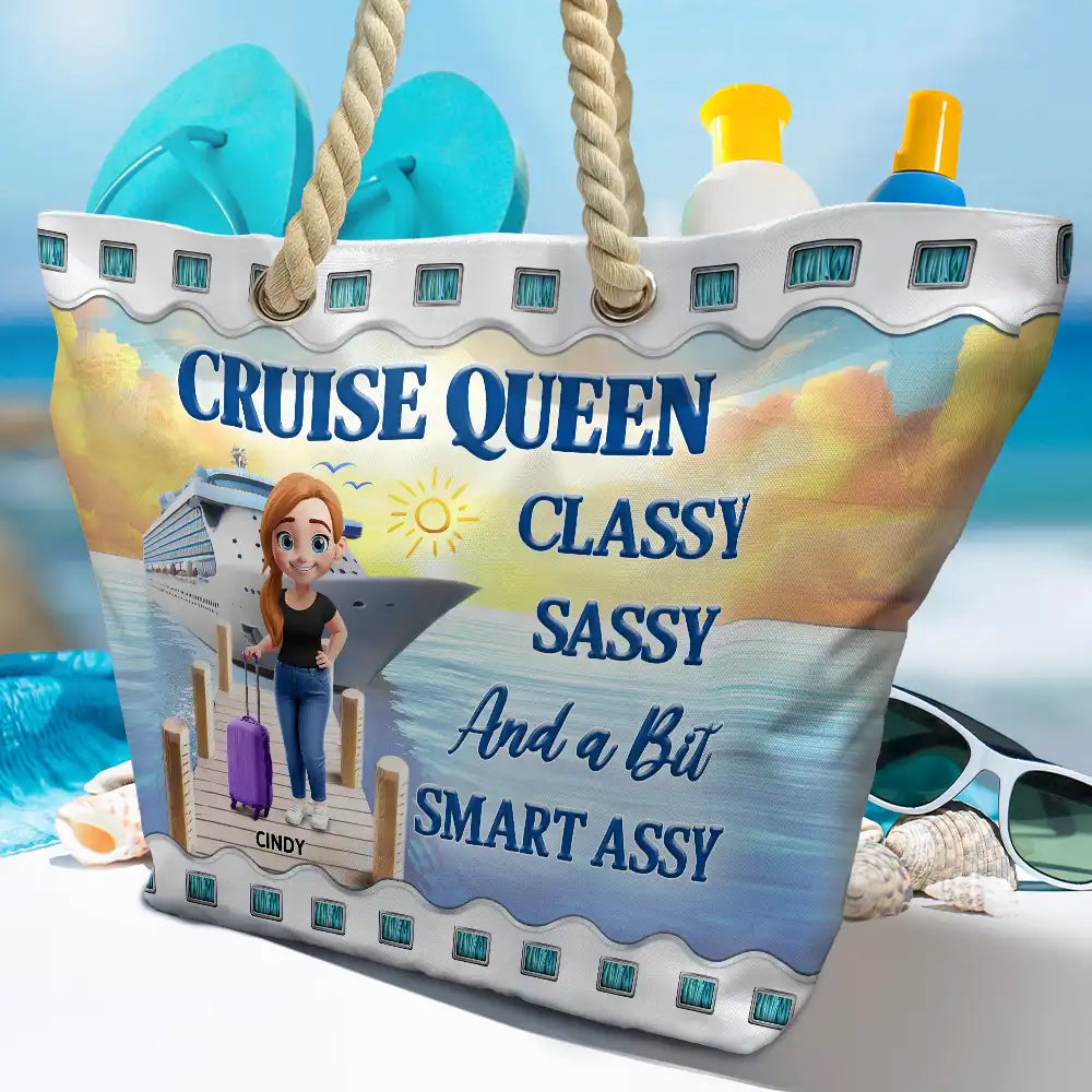 Gift For Yourself, Gift For Women, Cruising, Travel, Funny - Cruise Queen Classy Sassy - Personalized Beach Bag
