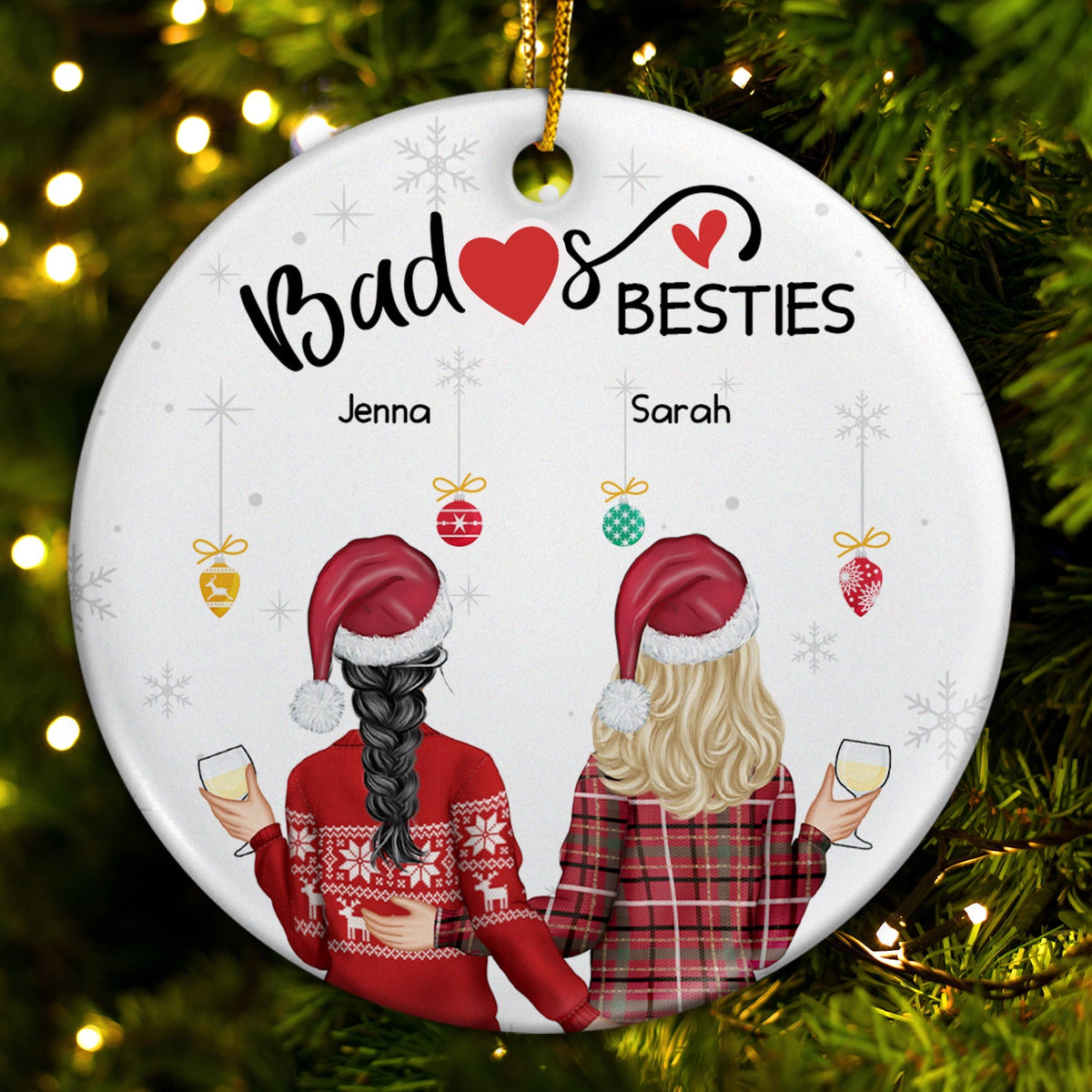 Christmas Backside Besties - Gift For Bestie - Personalized Circle Ceramic Ornament