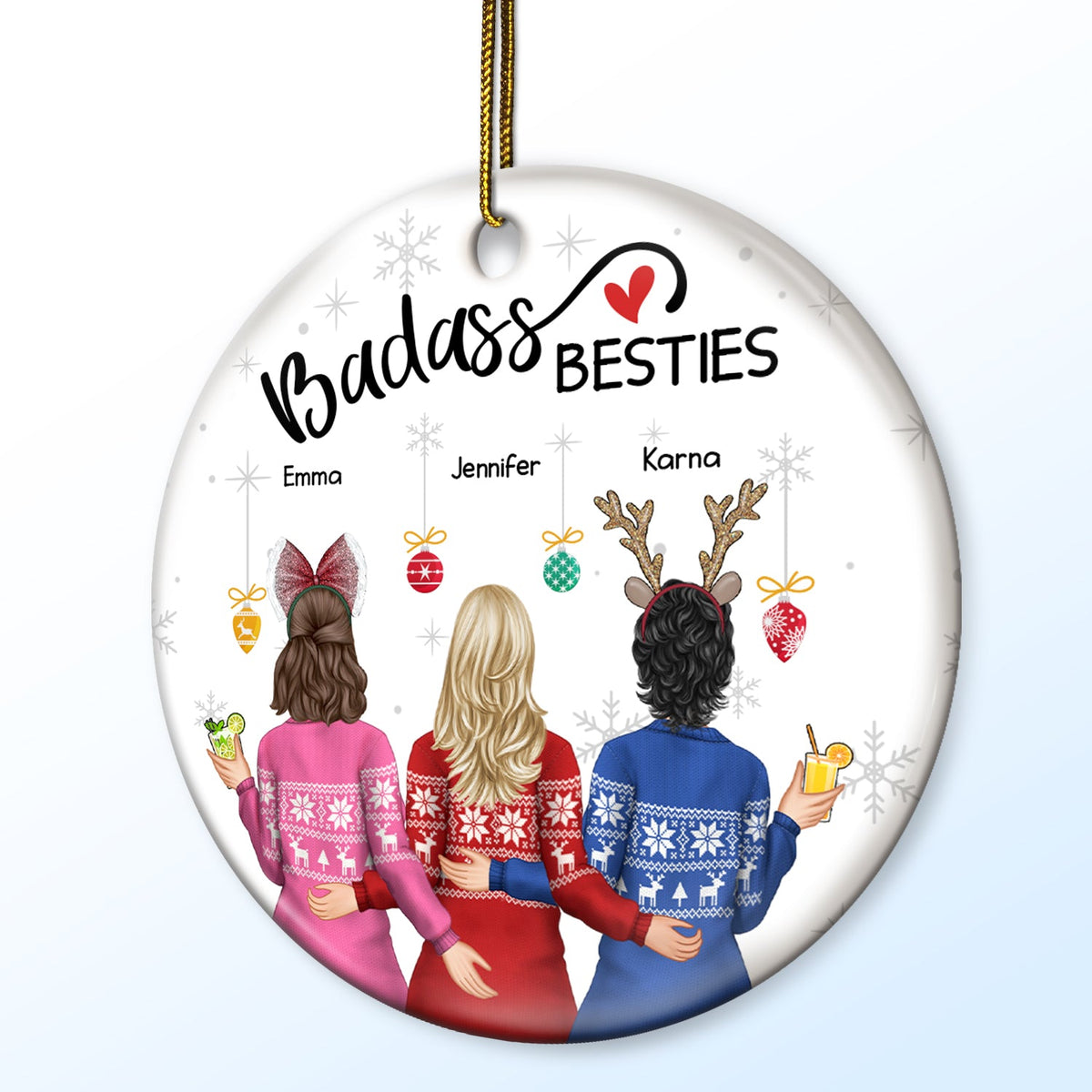 Christmas Backside Besties - Gift For Bestie - Personalized Circle Ceramic Ornament