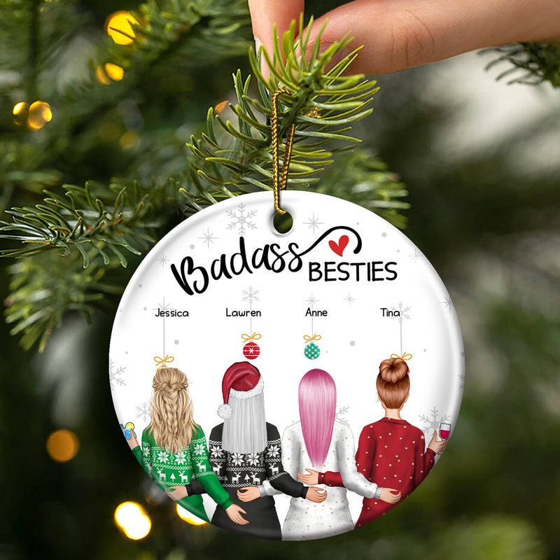 Christmas Backside Besties - Gift For Bestie - Personalized Circle Ceramic Ornament